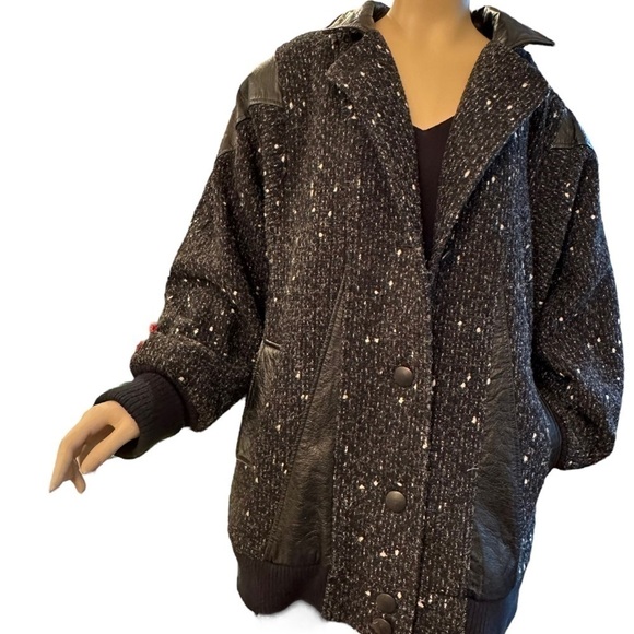 Vintage Maggie Lawrence Wool Tweed and Leather Bomber - Picture 1 of 6